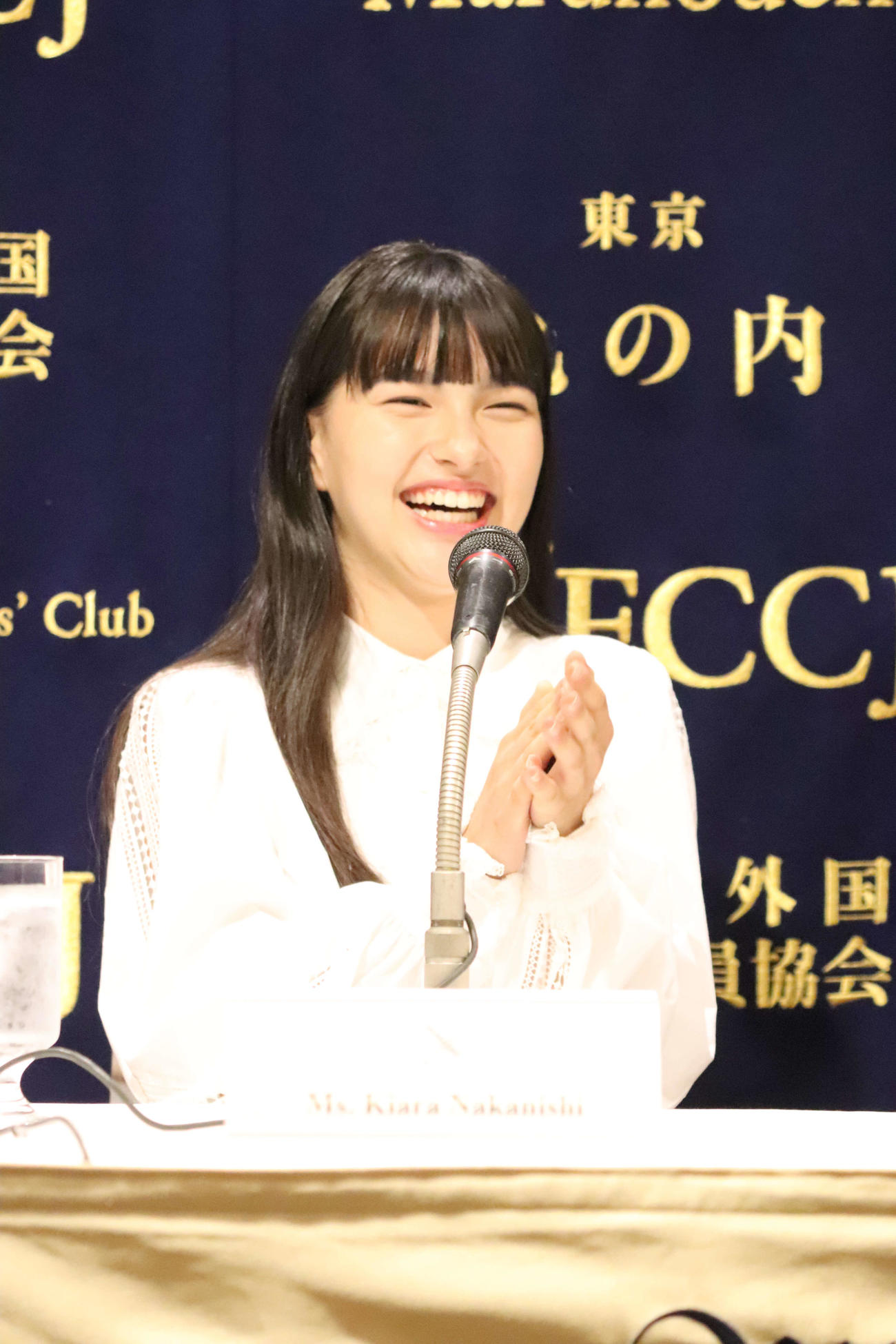 映画「ぼくのお日さま」上映後、会見に出席した中西希亜良（撮影・加藤理沙）