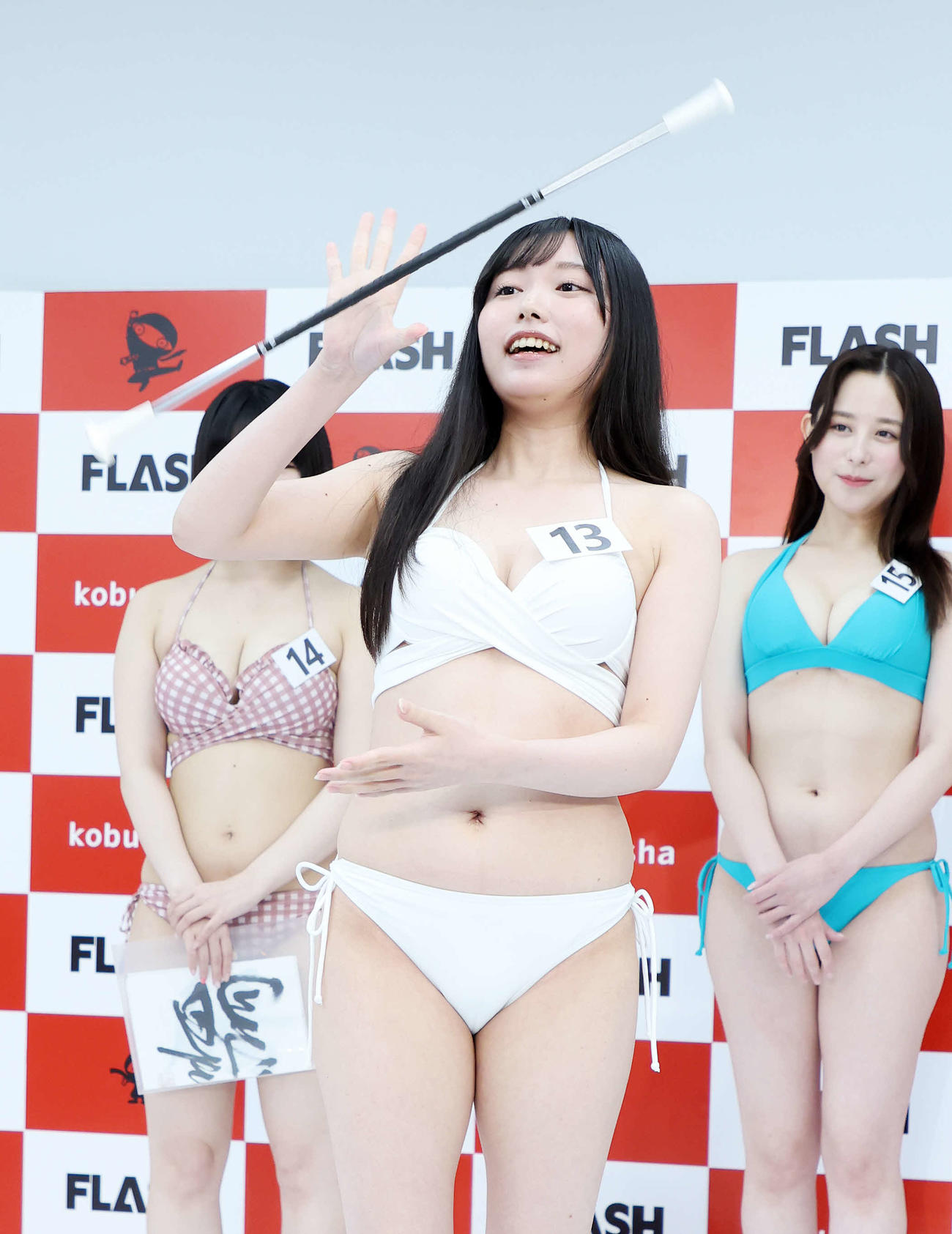 「ミスFLASH2025選考オーディション」発表会見に臨む柏原明日美（撮影・鈴木正人）