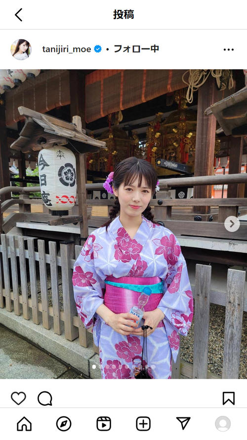 「さすが、京美人」谷尻萌、浴衣姿で地元・京都を散策「その笑顔が好きやねん」「癒やされます」