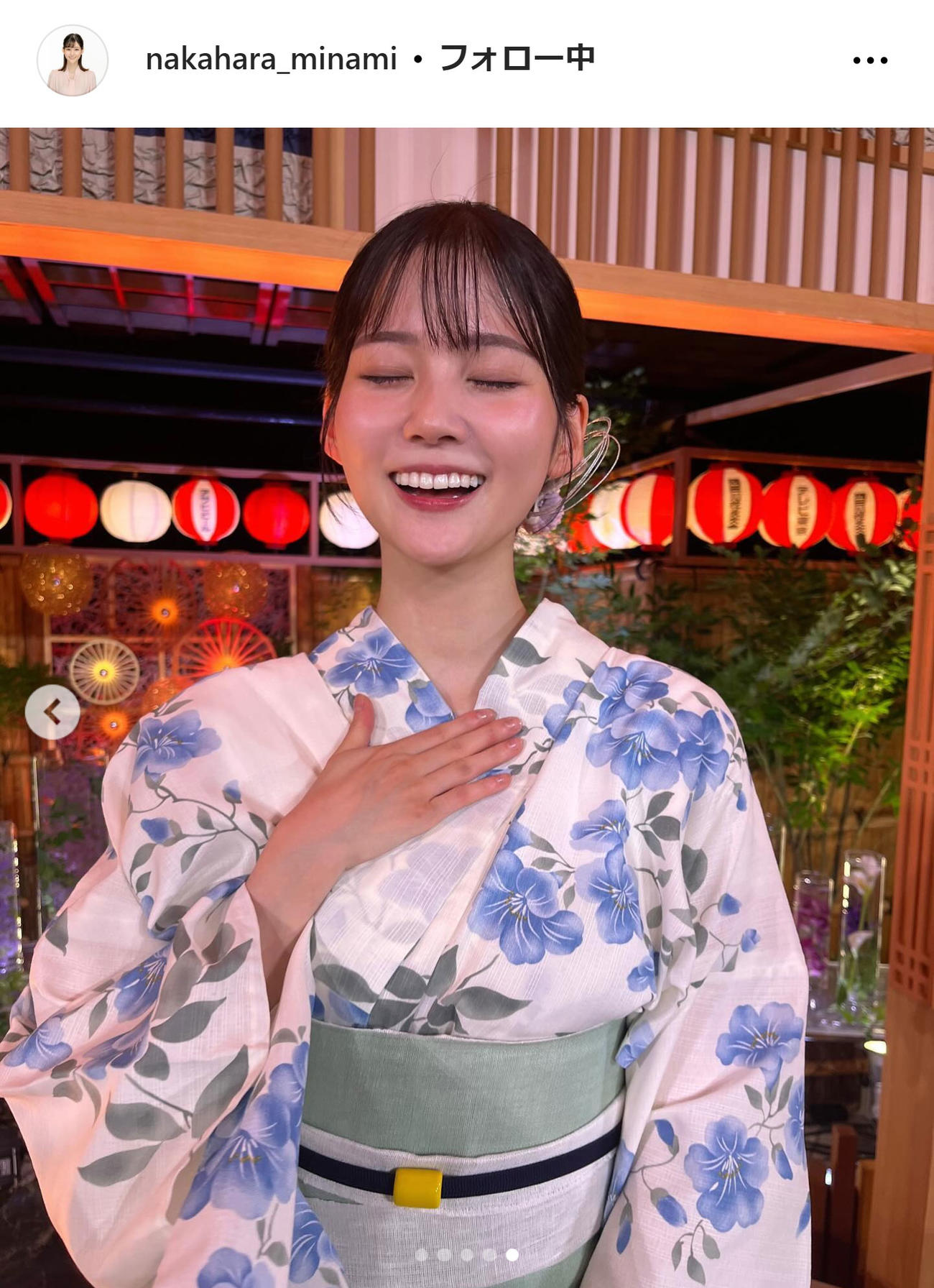 テレ東中原みなみアナのインスタグラムから