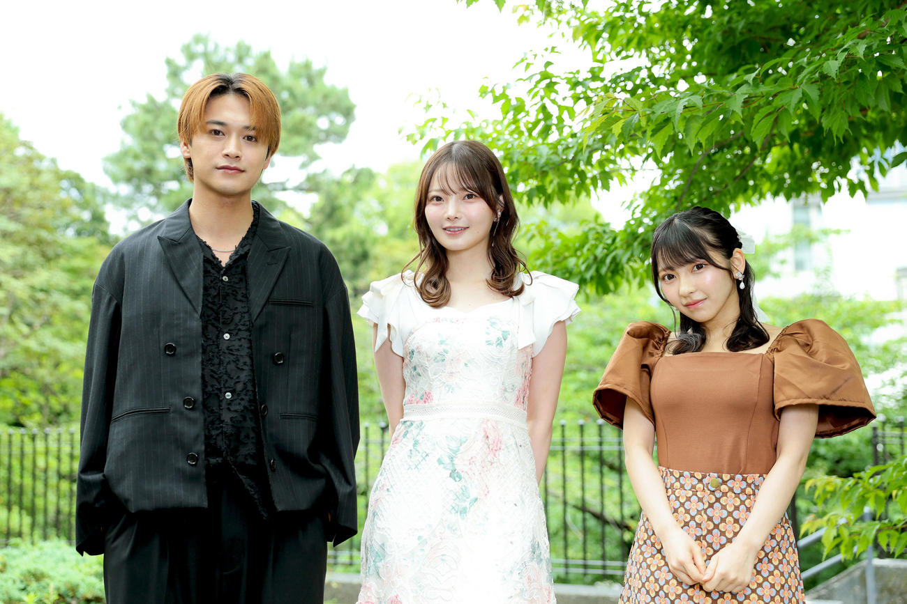 You Tubeドラマ「東京彼女」出演の、左から井上想良、新谷姫加、十味（撮影・河田真司）
