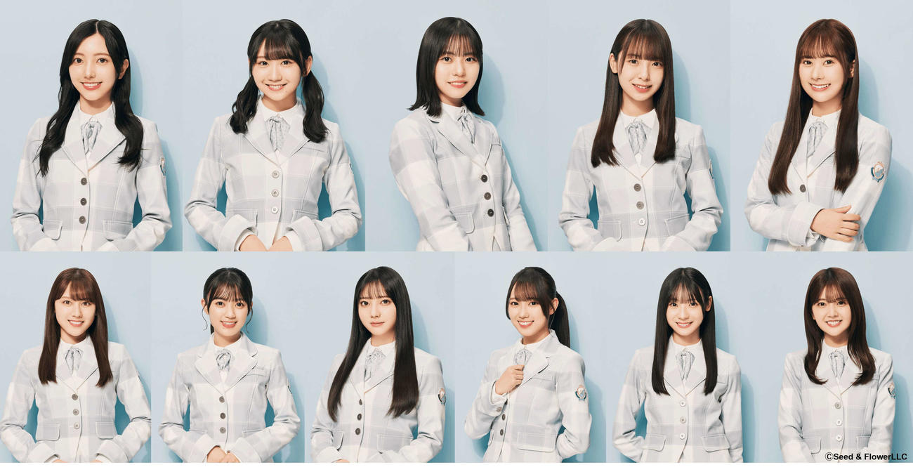 映画「ゼンブ・オブ・トーキョー」に出演する日向坂46の四期生。上段左から小西夏菜美、藤嶌果歩、主演の正源司陽子、渡辺莉奈、石塚瑶季。下段左から平岡海月、平尾帆夏、竹内希来里、清水理央、宮地すみれ、山下葉留花（C）Seed　＆　FlowerLLC