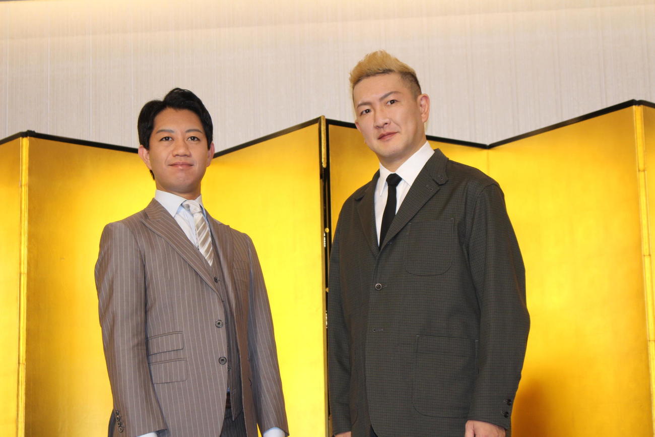 京都南座9月花形歌舞伎「あらしのよるに」に出演する中村獅童（右）中村壱太郎