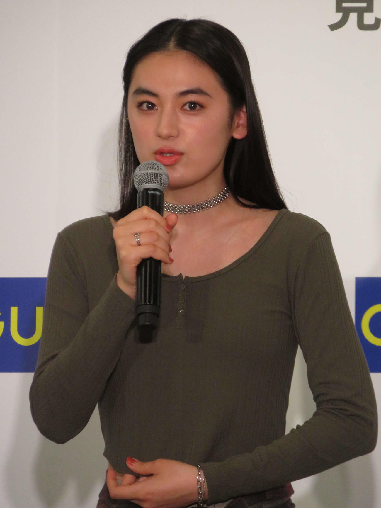 GUデザインインナー新商品発表会に出席した八木莉可子（撮影・村上幸将）
