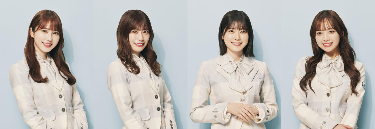 左から卒業発表した日向坂46の加藤史帆、東村芽依、丹生明里、濱岸ひより