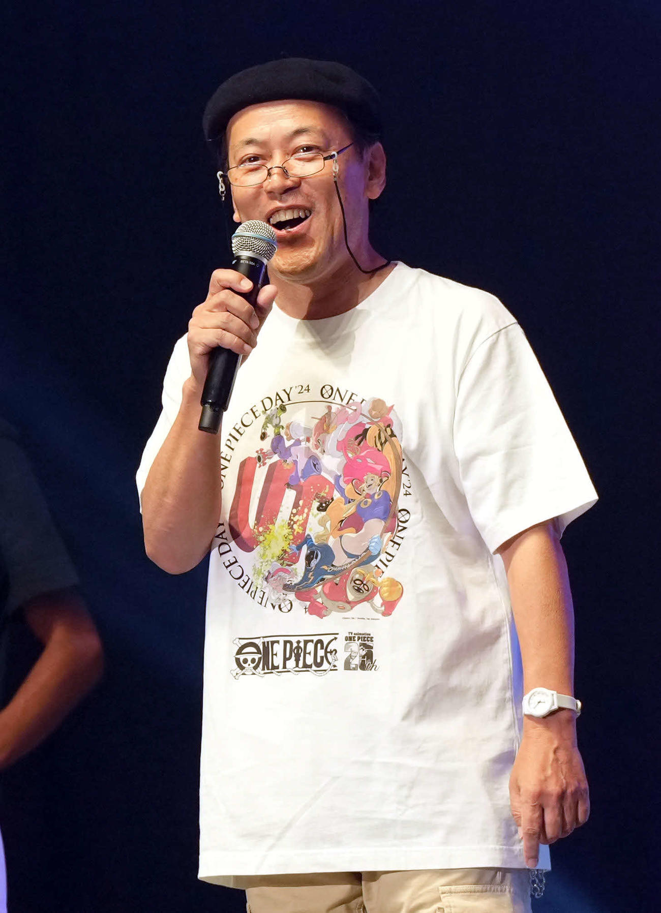 ステージに登壇したベガパンク声優陣。Dr．ベガバンク役の多田野曜平（撮影・たえ見朱実）