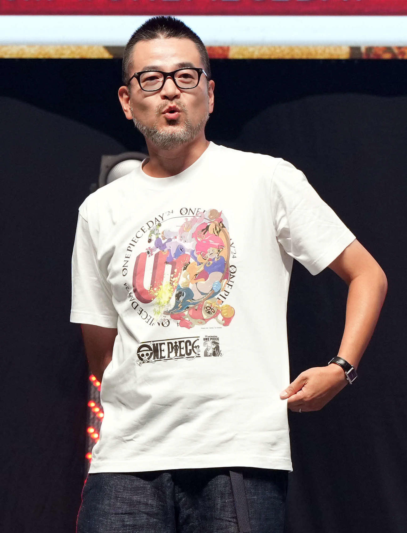 ステージに登壇したベガパンク声優陣。シャカ役の阪口周平（撮影・たえ見朱実）