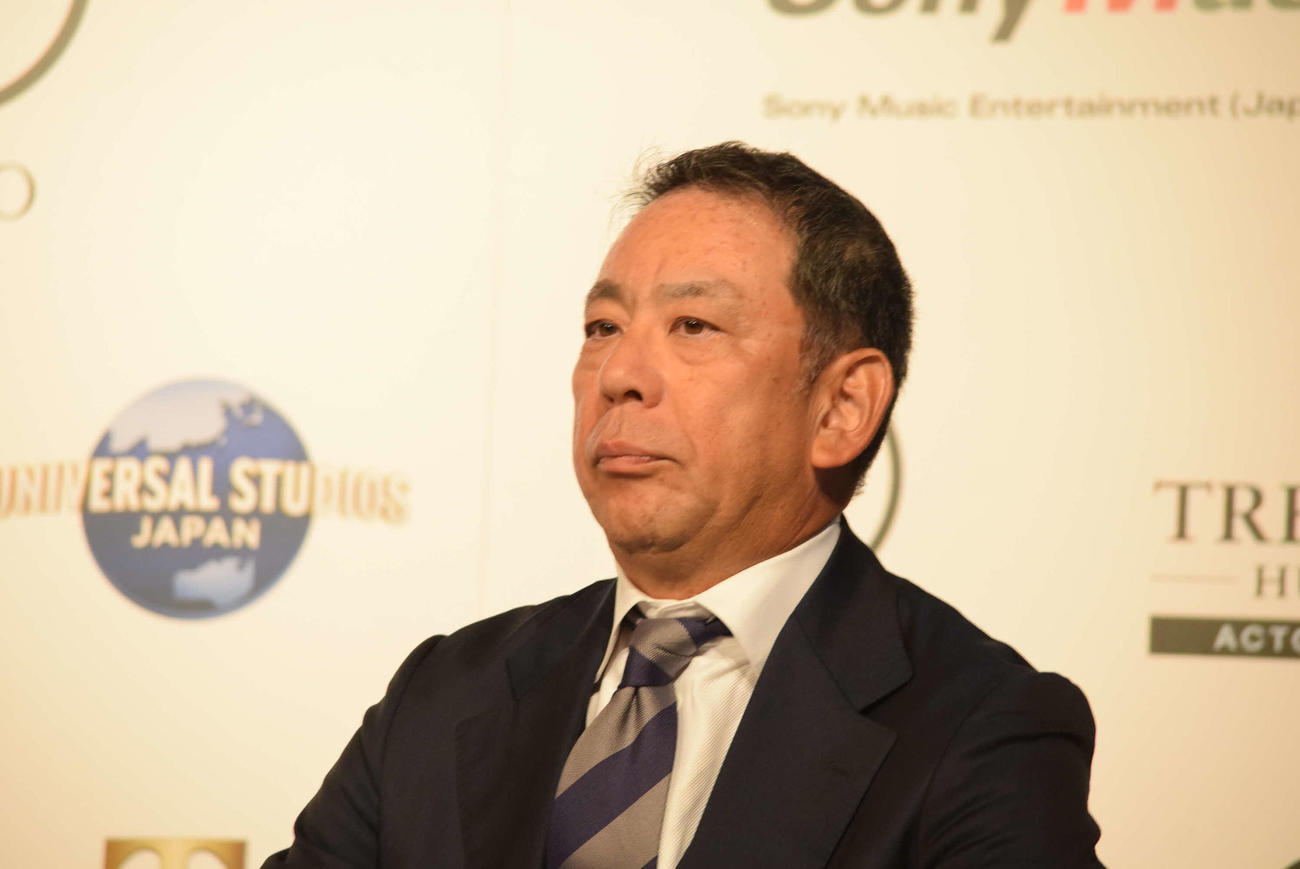俳優オーディション開催発表会見に出席した村松俊亮・ソニー・ミュージックエンタテインメント社長（撮影・阪口孝志）