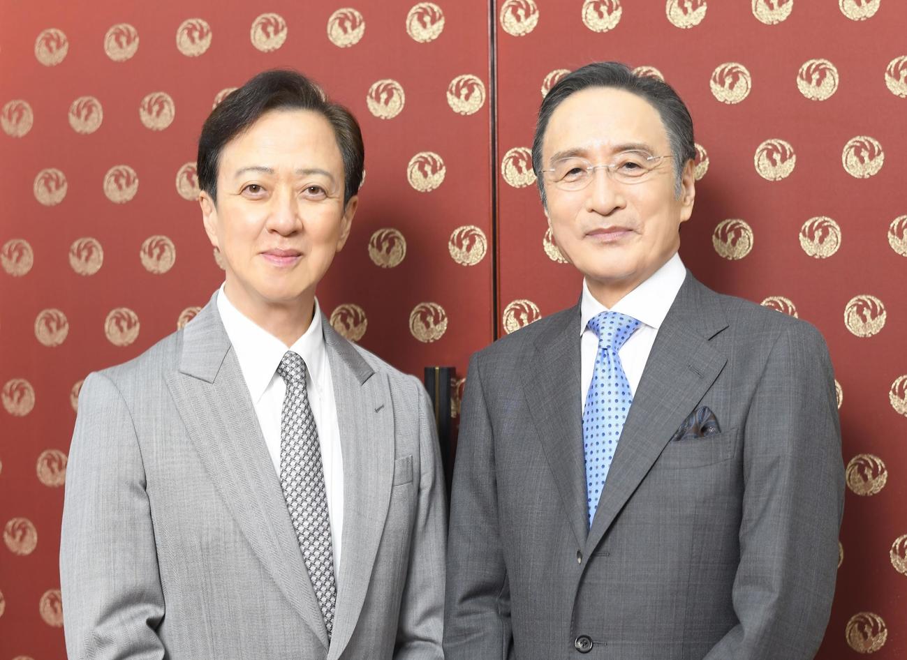 「錦秋十月大歌舞伎」夜の部「婦系図」の取材会を行った坂東玉三郎（左）、片岡仁左衛門