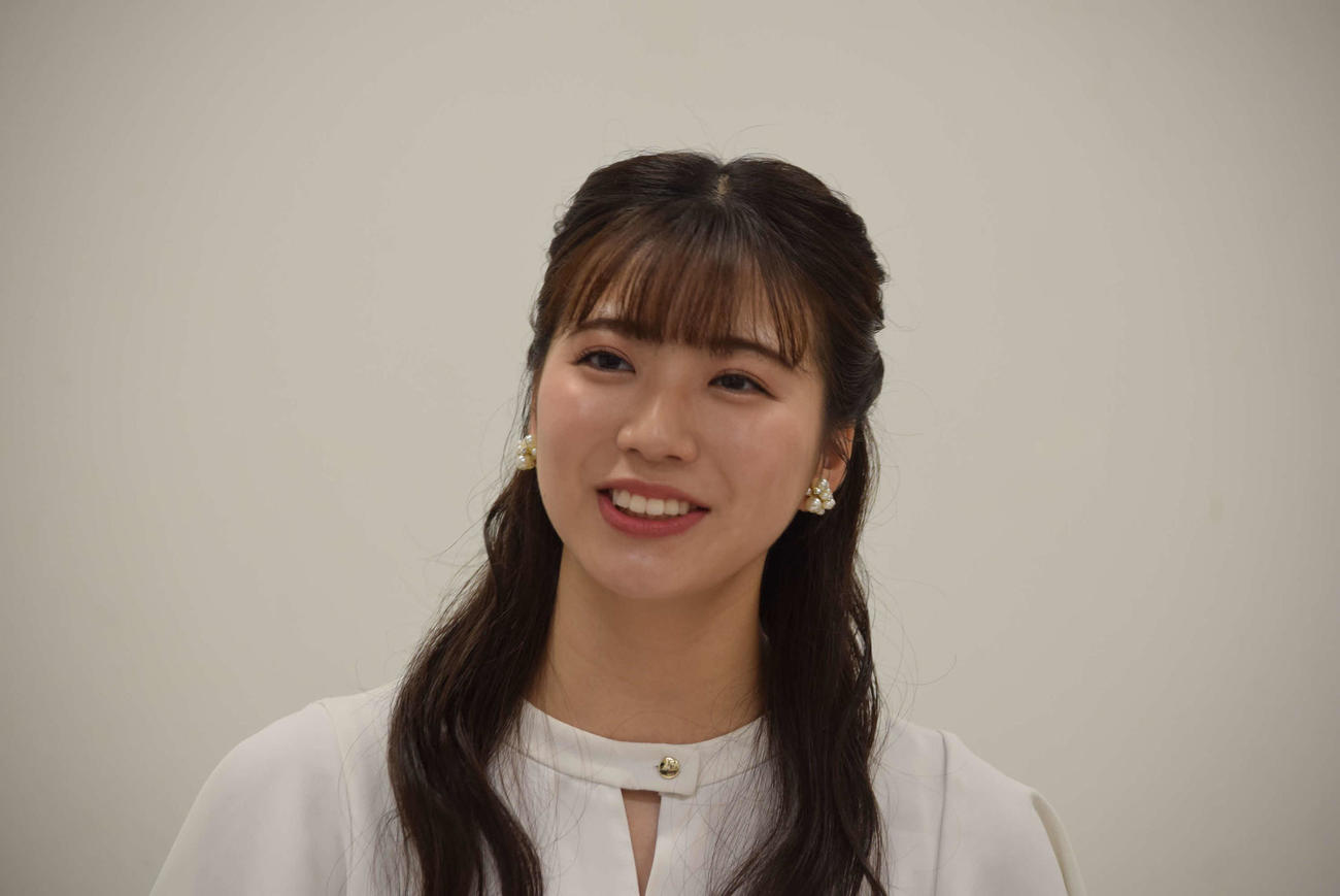 取材会に出席したカンテレ田中友梨奈アナウンサー（撮影・阪口孝志）