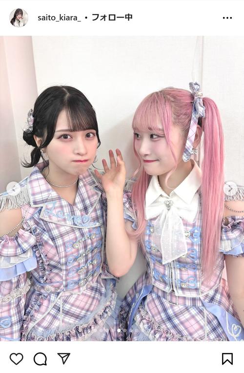 LOVEの齋藤樹愛羅、最新曲衣装で山本杏奈、佐々木舞香と笑顔「この衣装