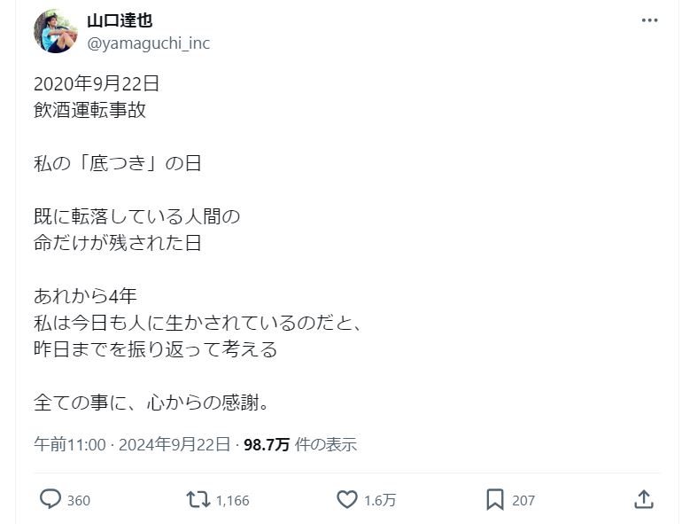 山口達也氏のＸから