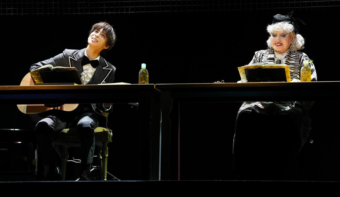 「ハロルドとモード」ゲネプロ取材会　熱演する松島聡（左）と黒柳徹子（撮影・鈴木みどり）