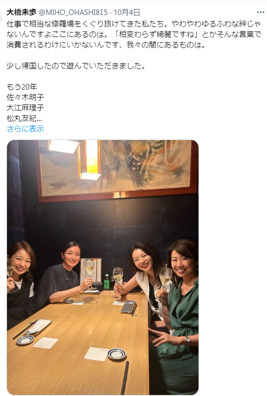 大橋未歩のXから