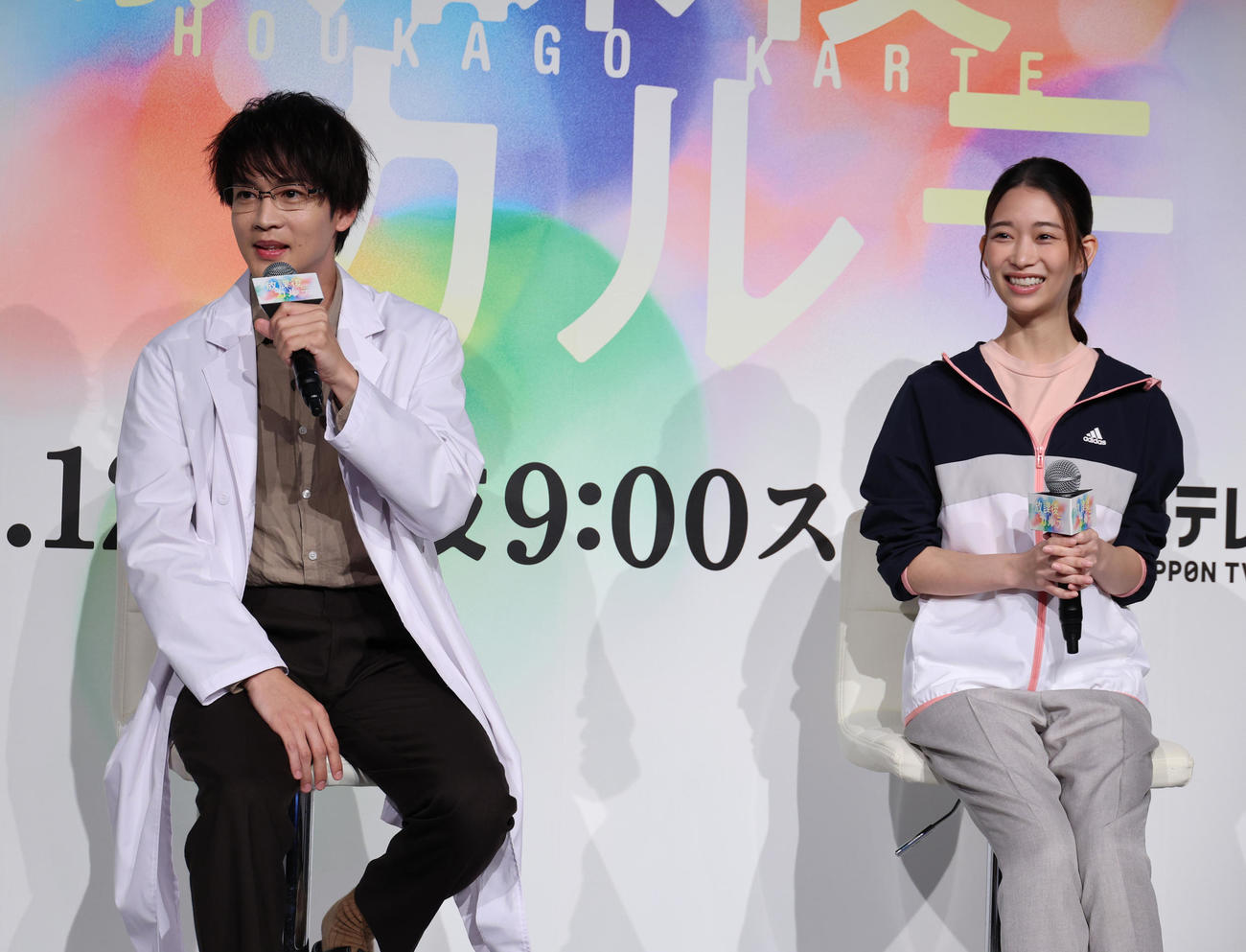 ドラマ「放課後カルテ」の記者会見を行った松下洸平（左）と森川葵（撮影・中島郁夫）