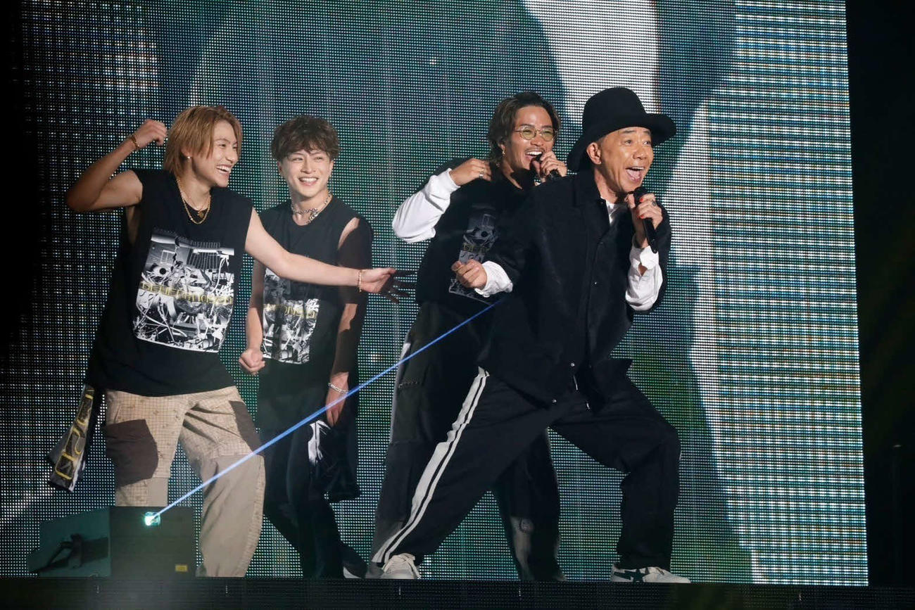 「GENERATIONS LIVE TOUR 2024”GENERATIONS 2．0”」で共演する、左からGENERATIONS小森隼、白濱亜嵐、数原龍友、とんねるず木梨憲武