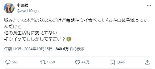 中町綾のXから