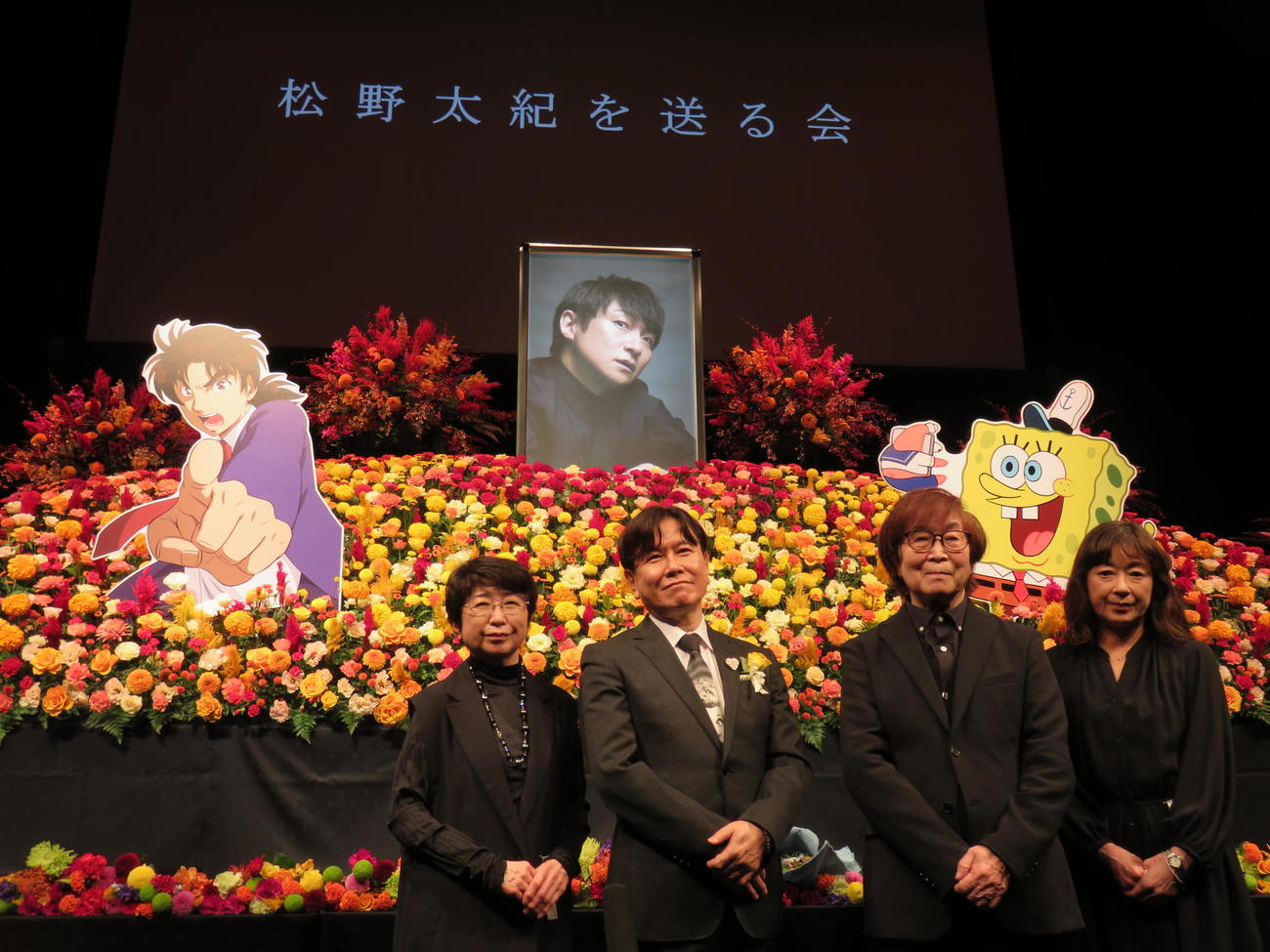 松野太紀さんとの思い出を語った、左から田中真弓、三ツ矢雄二、古川登志夫、皆口裕子