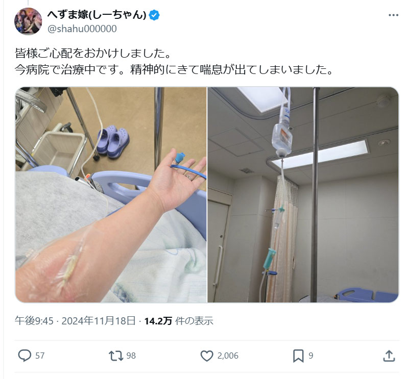 へずまりゅうの妻のXから