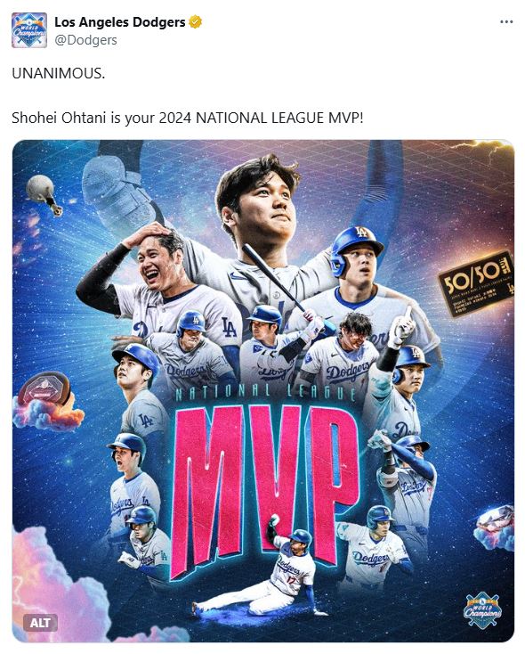 ドジャース公式Xから