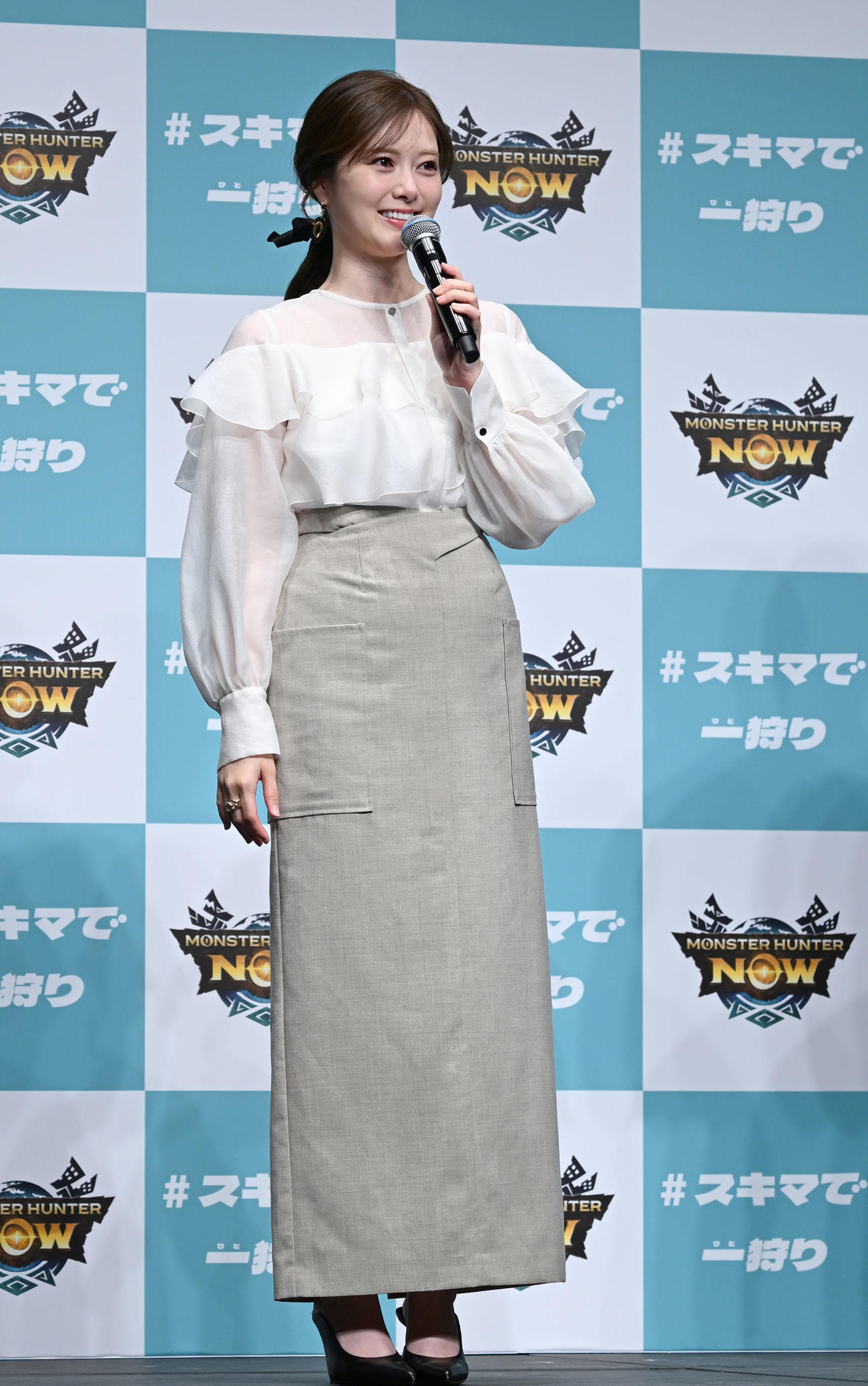 「モンスターハンターNow」の新CM発表イベントに登場した白石麻衣（撮影・千葉一成）