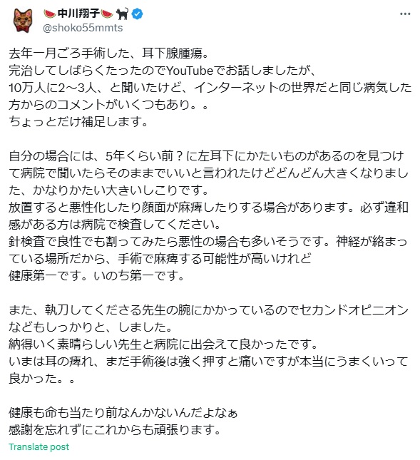 中川翔子のXから