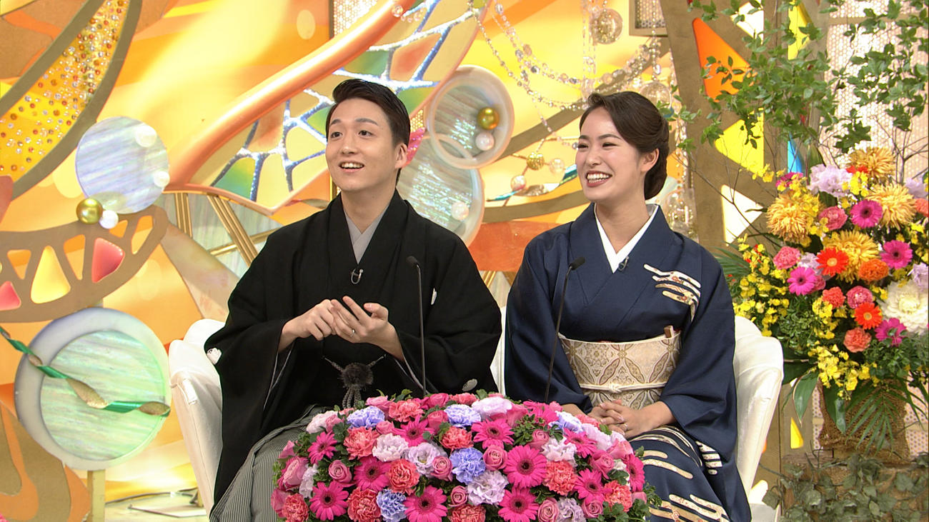 ABCテレビ制作の「新婚さんいらっしゃい！」5日放送分に出演した中村米吉（左）夫妻