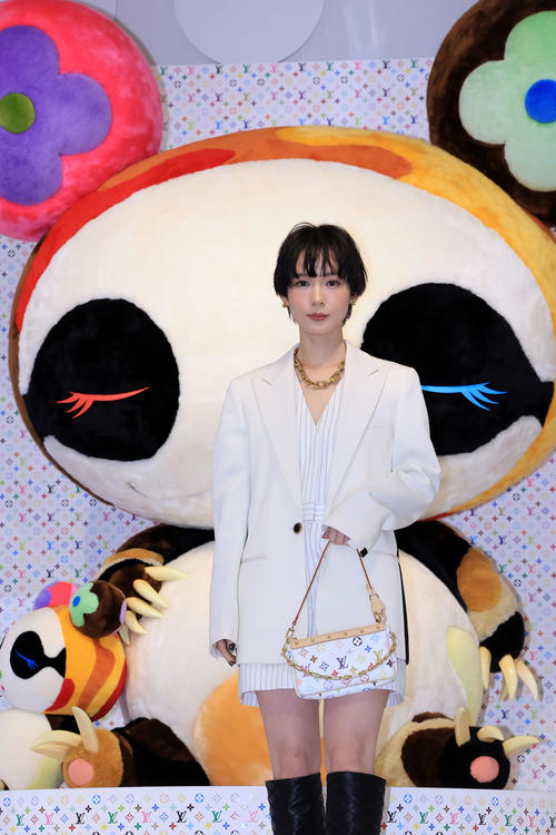 「LOUIS VUITTON×MURAKAMI」のフォトコールに登場した穂志もえか（撮影・浅見桂子）
