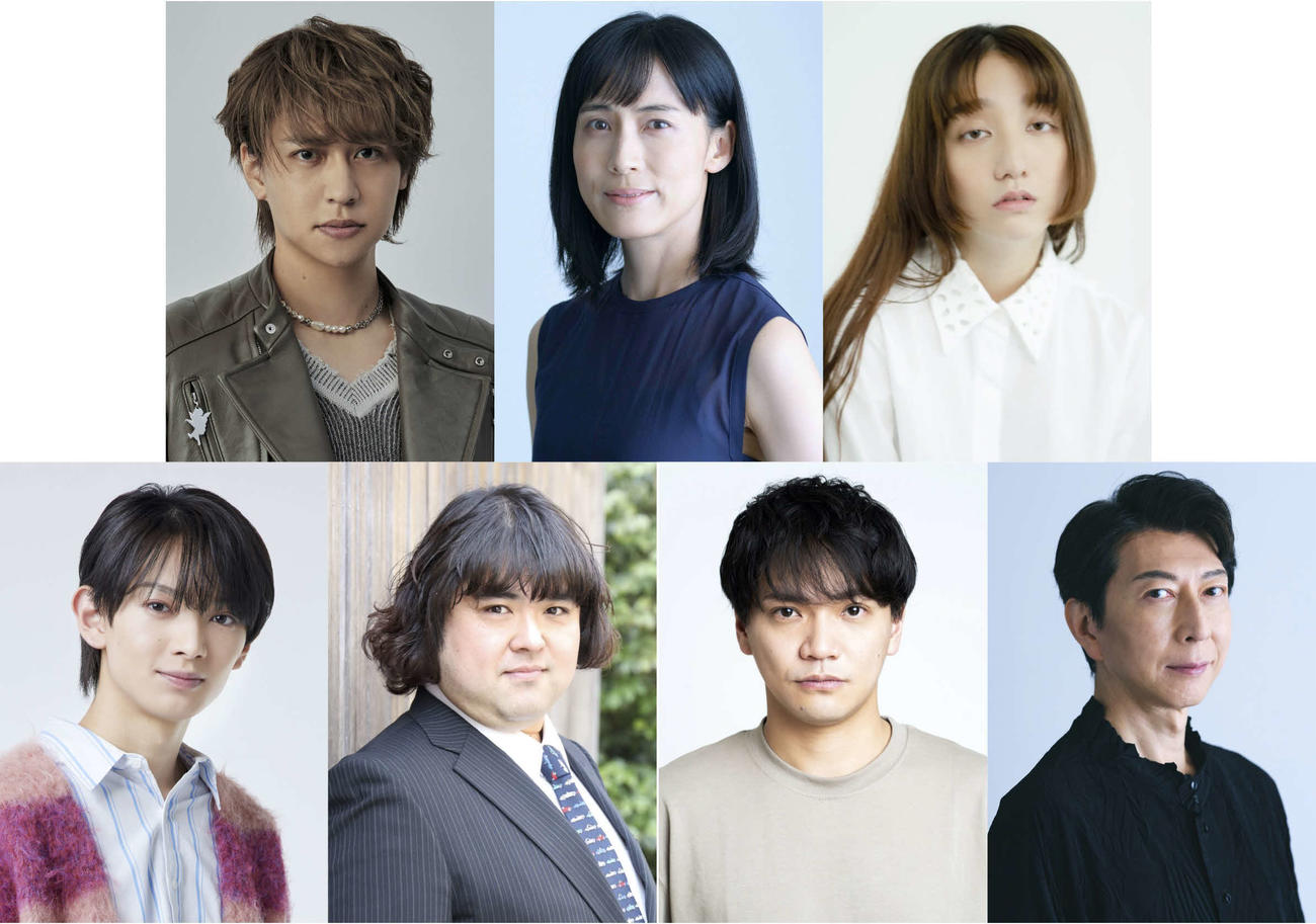 舞台「Bug Parade」より、上段左からHey！Say！JUMP八乙女光、伊勢佳世、長井短、下段左から内村颯太、ぎたろー、竪山隼太、篠井英介