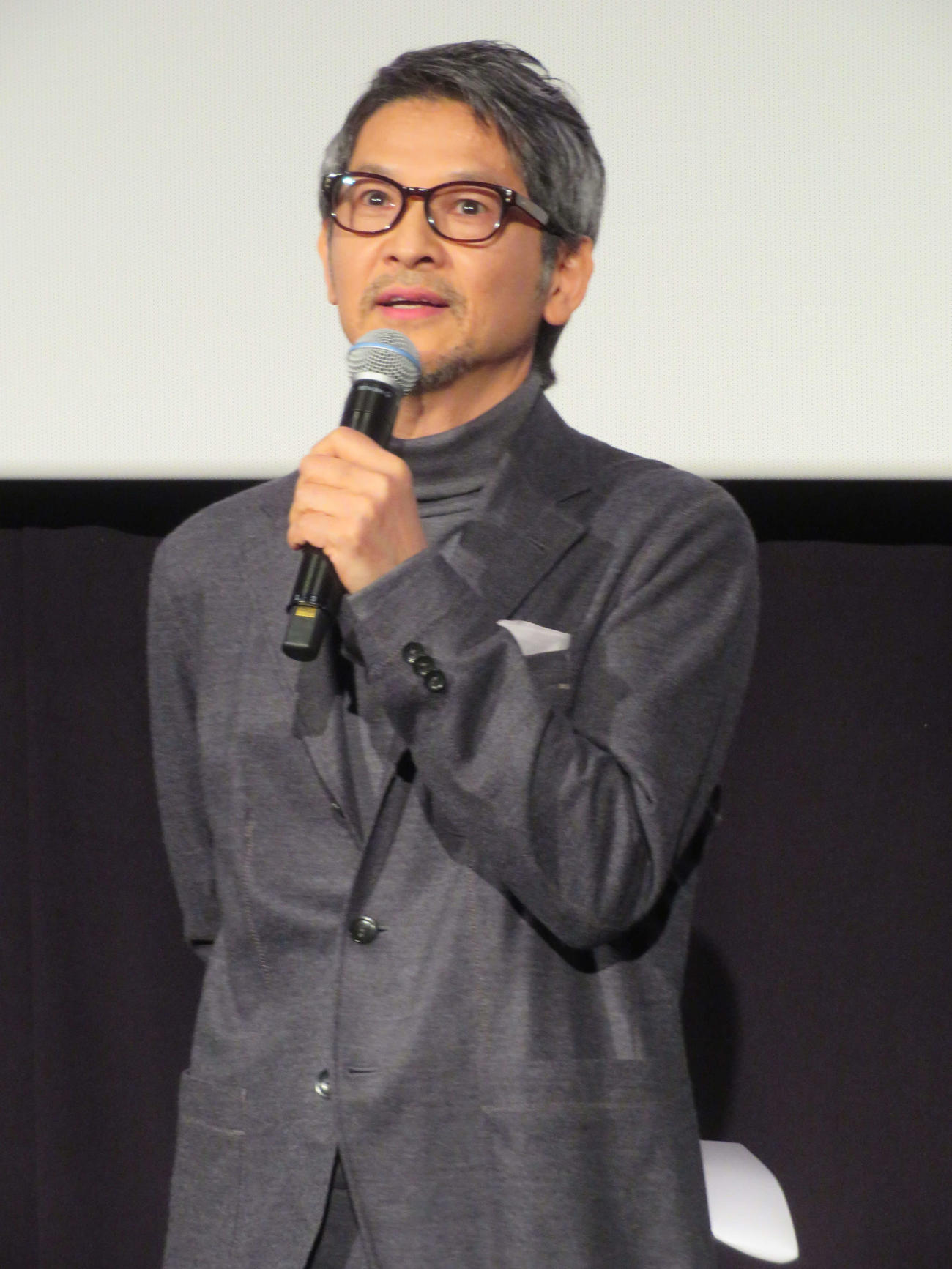 映画「シンペイ～歌こそすべて」公開記念舞台あいさつに登壇した緒形直人（撮影・村上幸将）