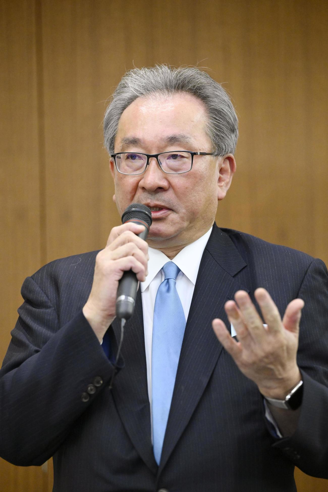 フジテレビ副会長として取材に応じる民放連の遠藤龍之介会長（共同）