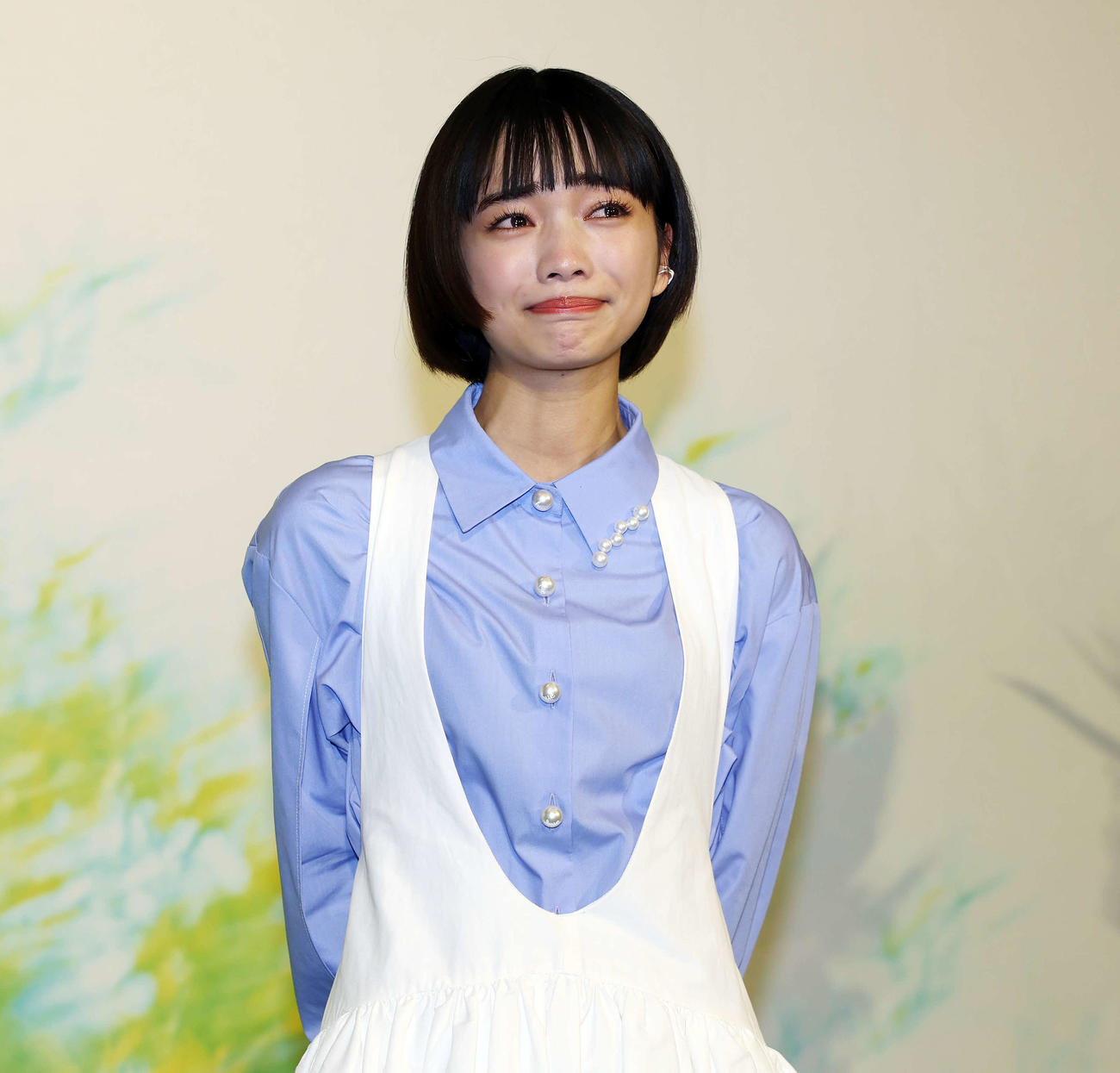 NHK2026年度前期連続テレビ小説「風、薫る」制作発表・主演会見で主演に選ばれうれし涙を見せる見上愛（撮影・宮地輝）
