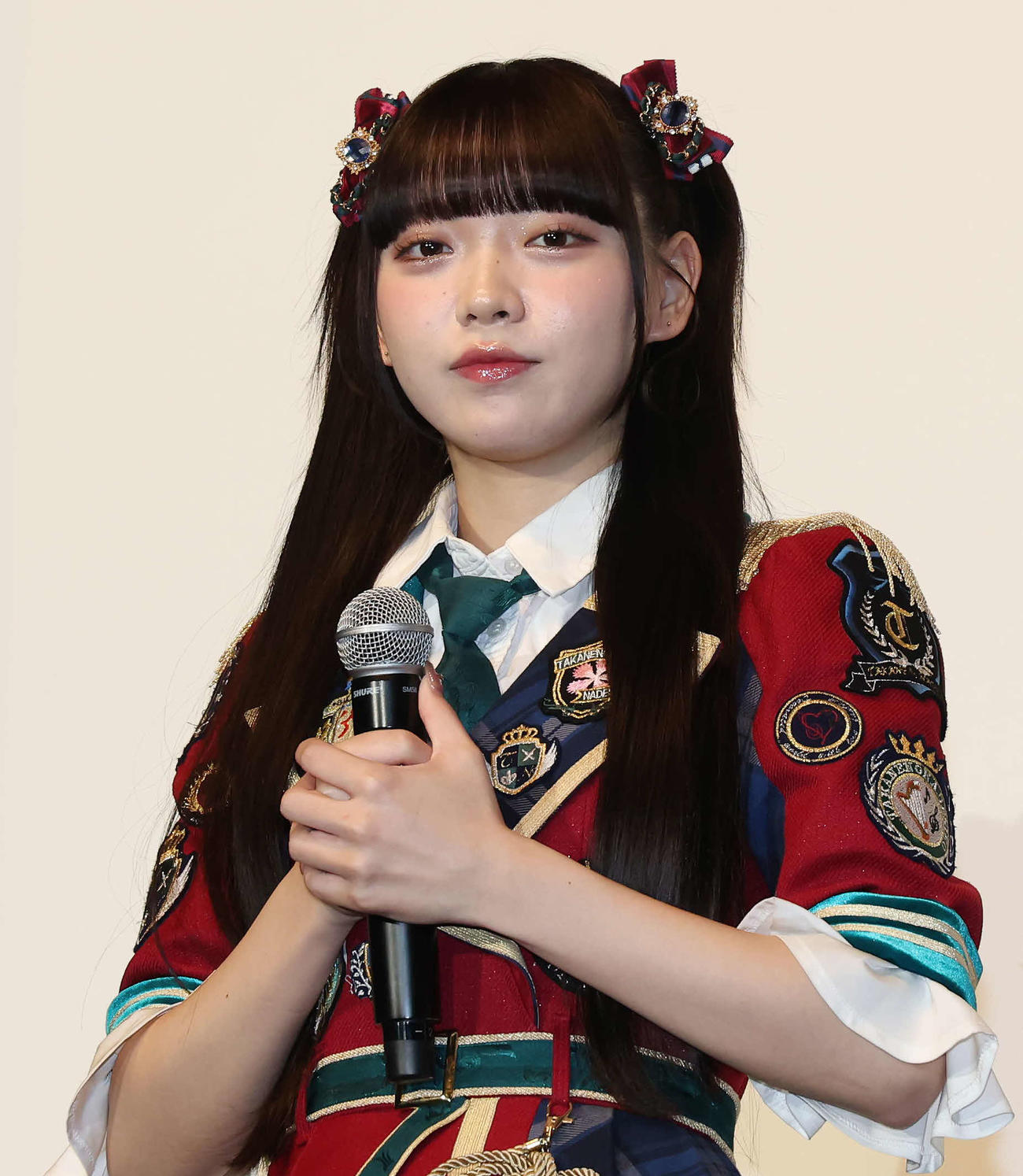 映画「悪鬼のウイルス」公開記念舞台あいさつで登壇した高嶺のなでしこの籾山ひめり（撮影・丹羽敏通）