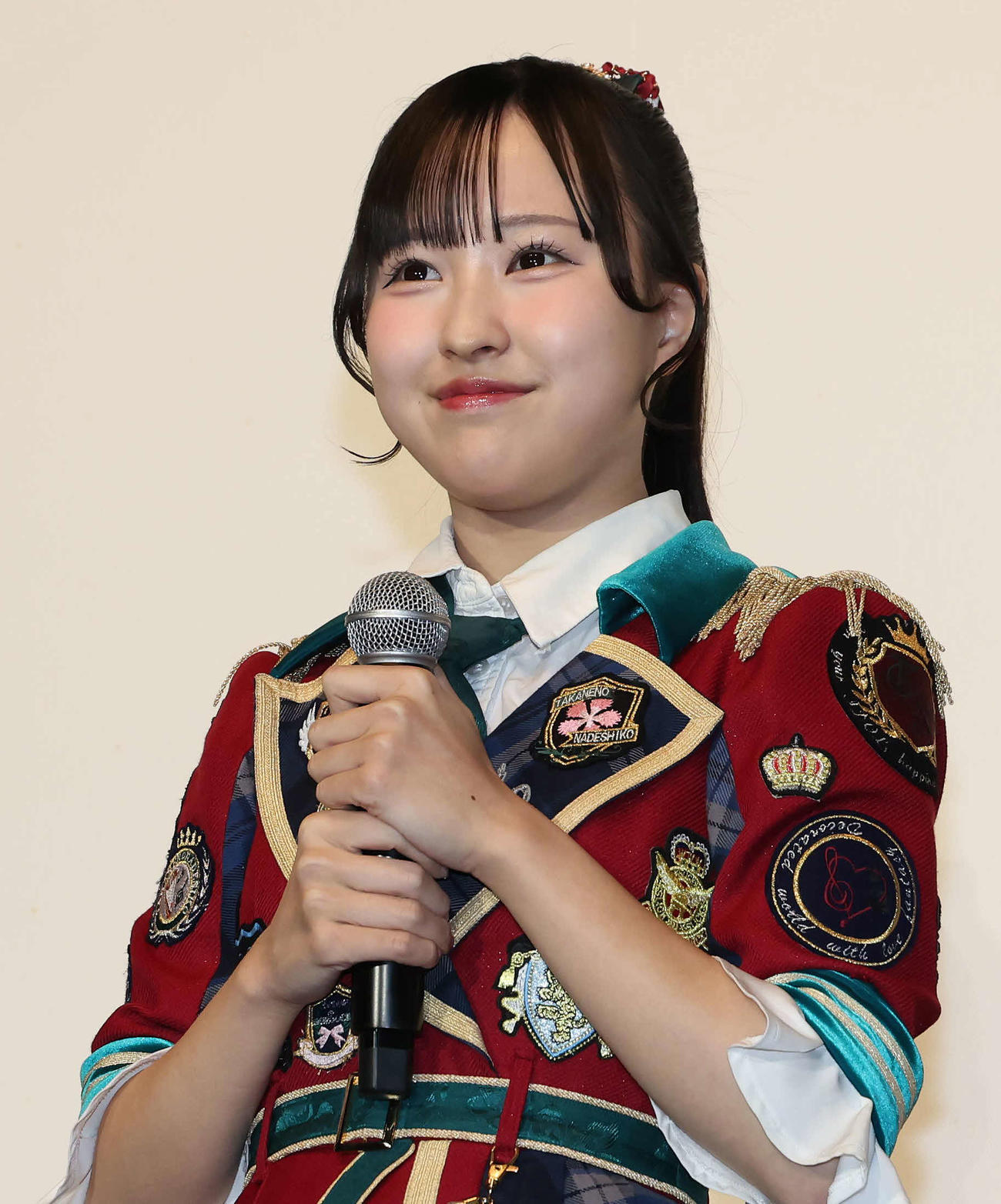 映画「悪鬼のウイルス」公開記念舞台あいさつで登壇した高嶺のなでしこの東山恵里沙（撮影・丹羽敏通）