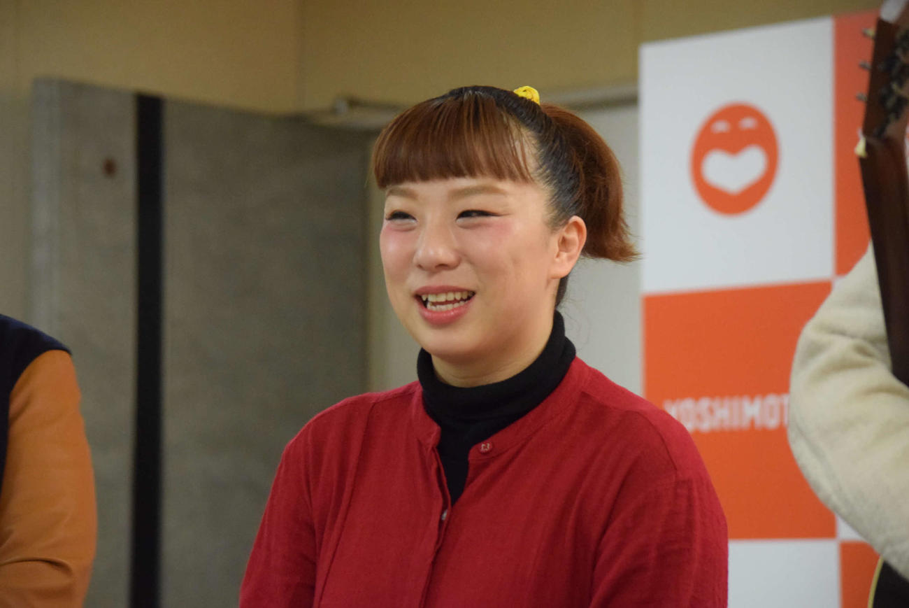 間寛平GMの定例会見に出席した森田まりこ（撮影・阪口孝志）