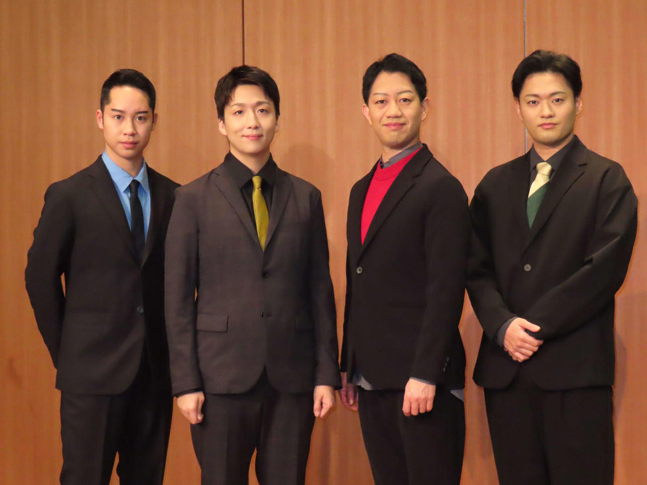 「三月花形歌舞伎」取材会に出席した、左から中村虎之介、中村米吉、中村壱太郎、中村福之助