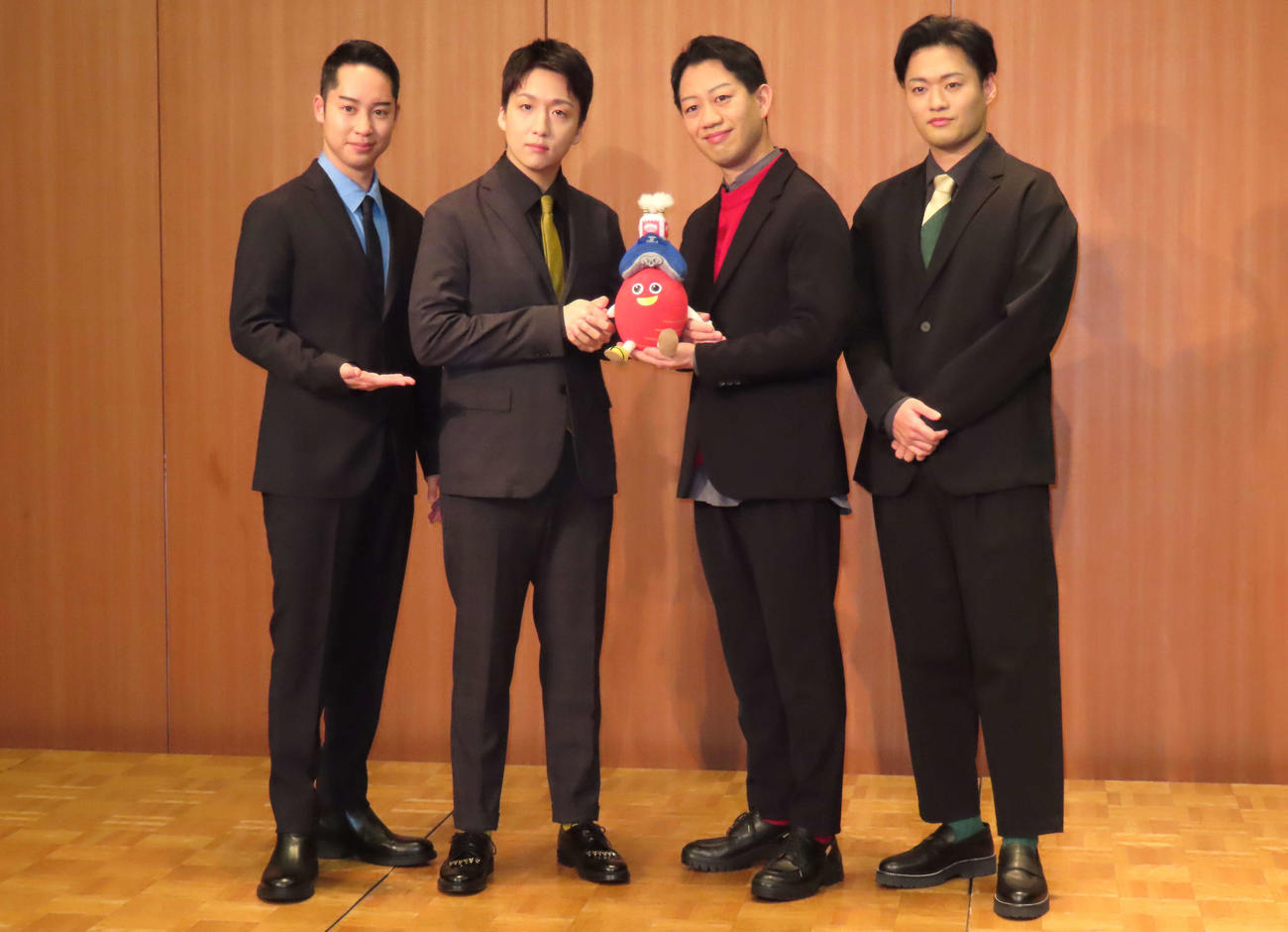 「三月花形歌舞伎」取材会に出席した、左から中村虎之介、中村米吉、中村壱太郎、中村福之助