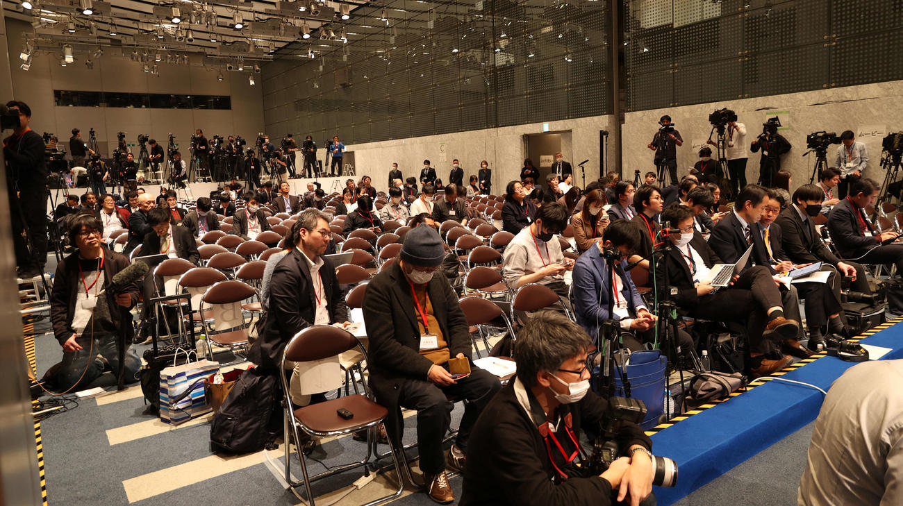 フジテレビ記者会見開始から10時間経過し、報道陣もまばらになった（2025年1月撮影）
