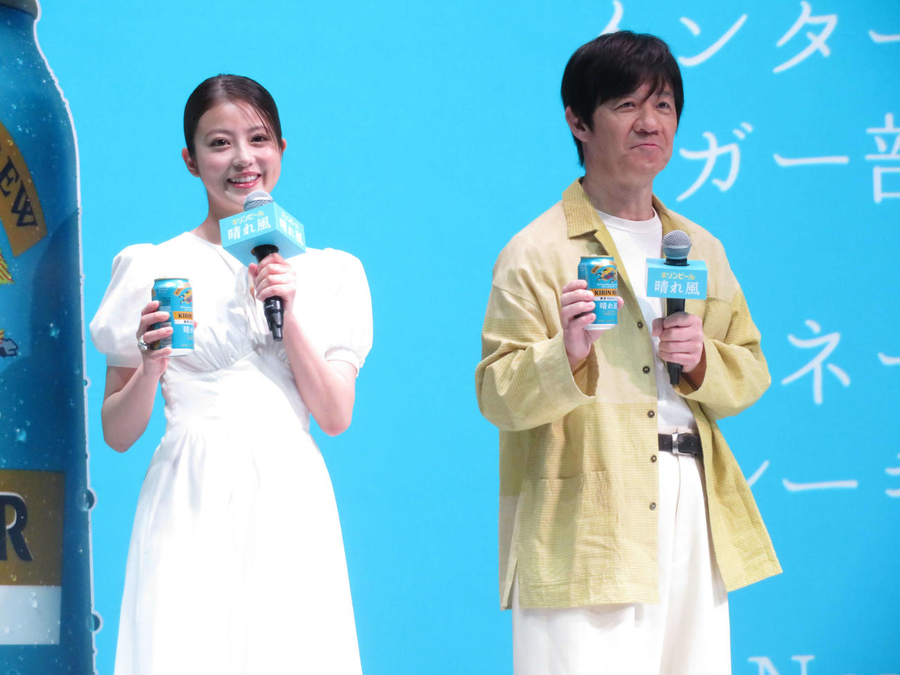 「キリンビール　晴れ風」大ヒット御礼発表会に登壇した今田美桜、内村光良