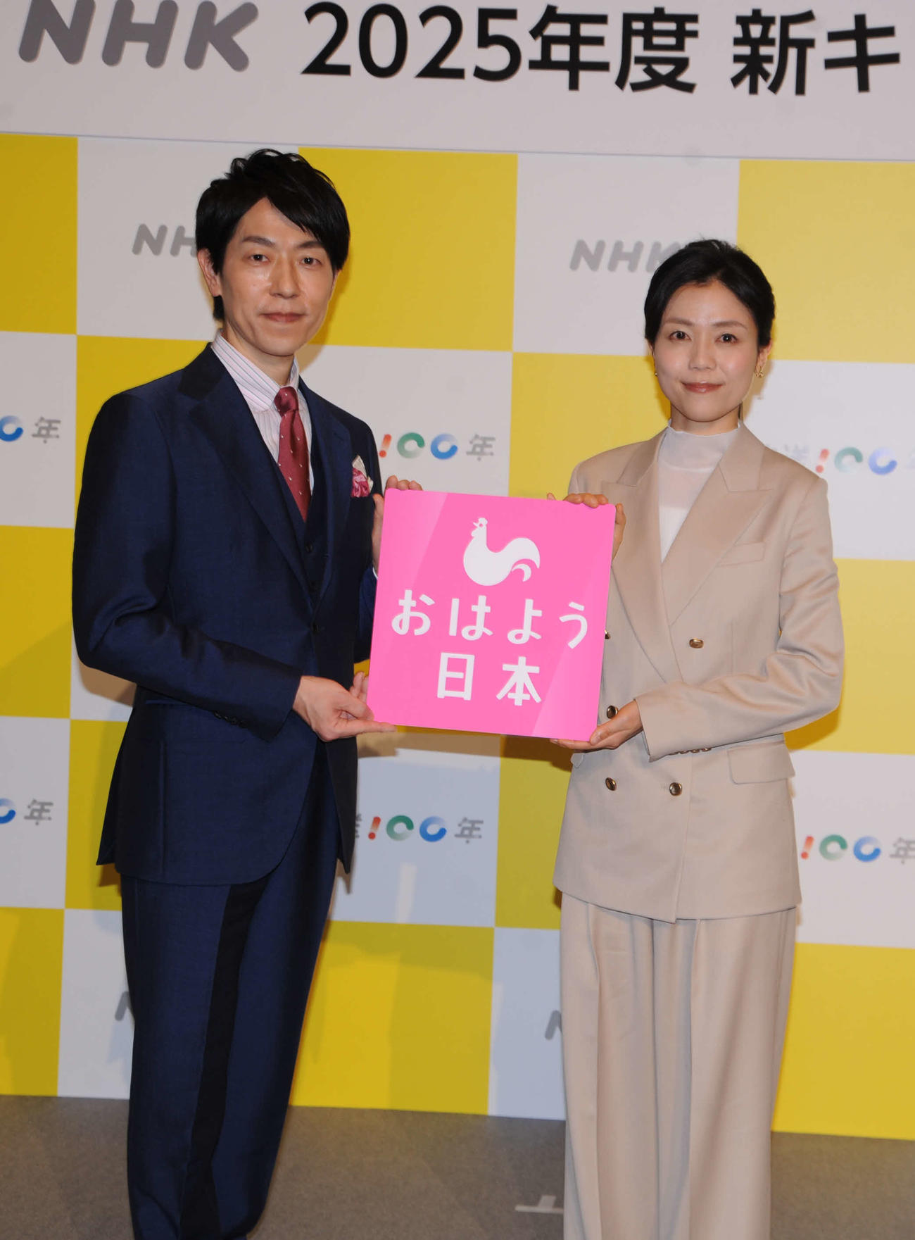 2025年度番組改定の詳細を発表で会見に登壇した高井正智アナ（左）と中山果奈アナ（撮影・松尾幸之介）