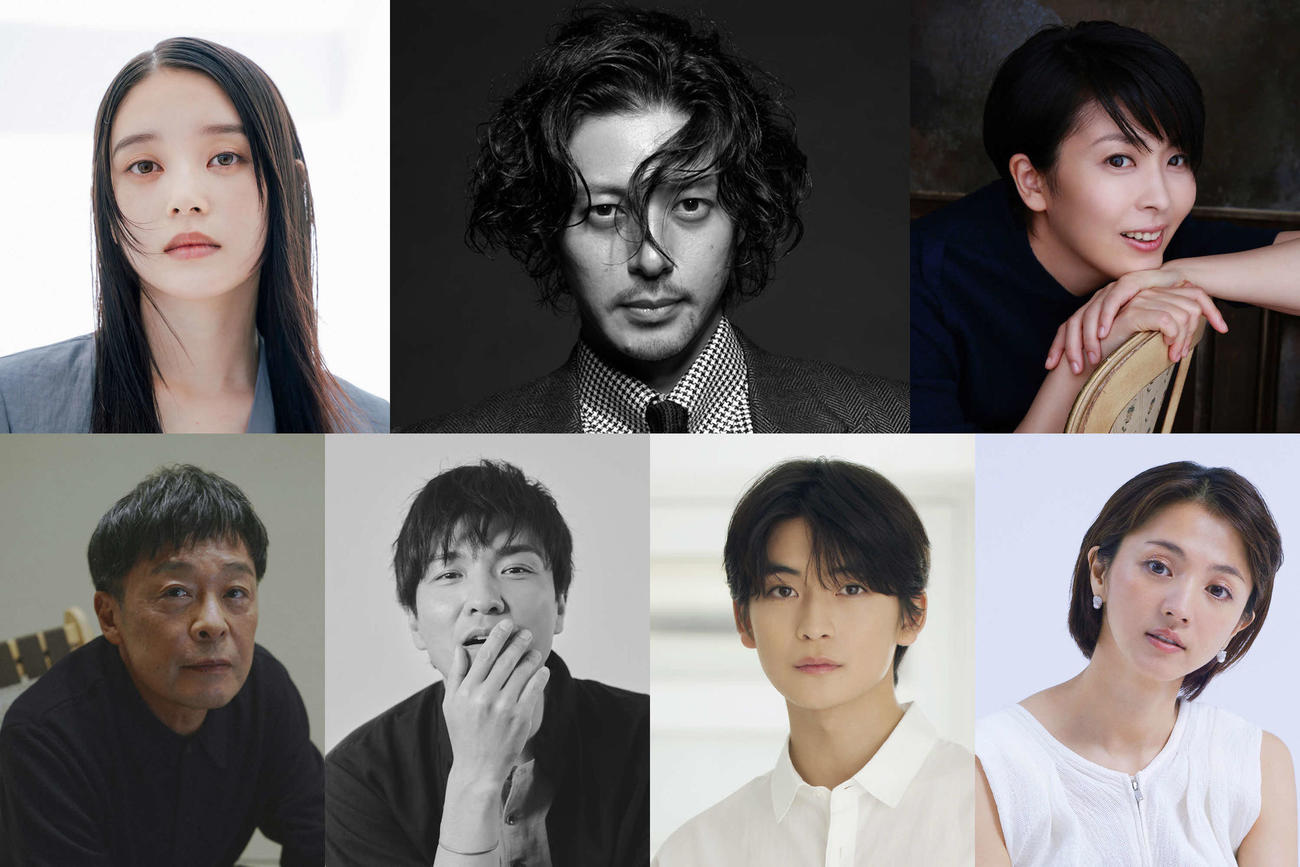 映画「夏の砂の上」に出演する、上段左から高石あかり、主演と共同プロデューサーを兼任するオダギリジョー、松たか子、下段左から光石研、森山直太朗、高橋文哉、満島ひかり