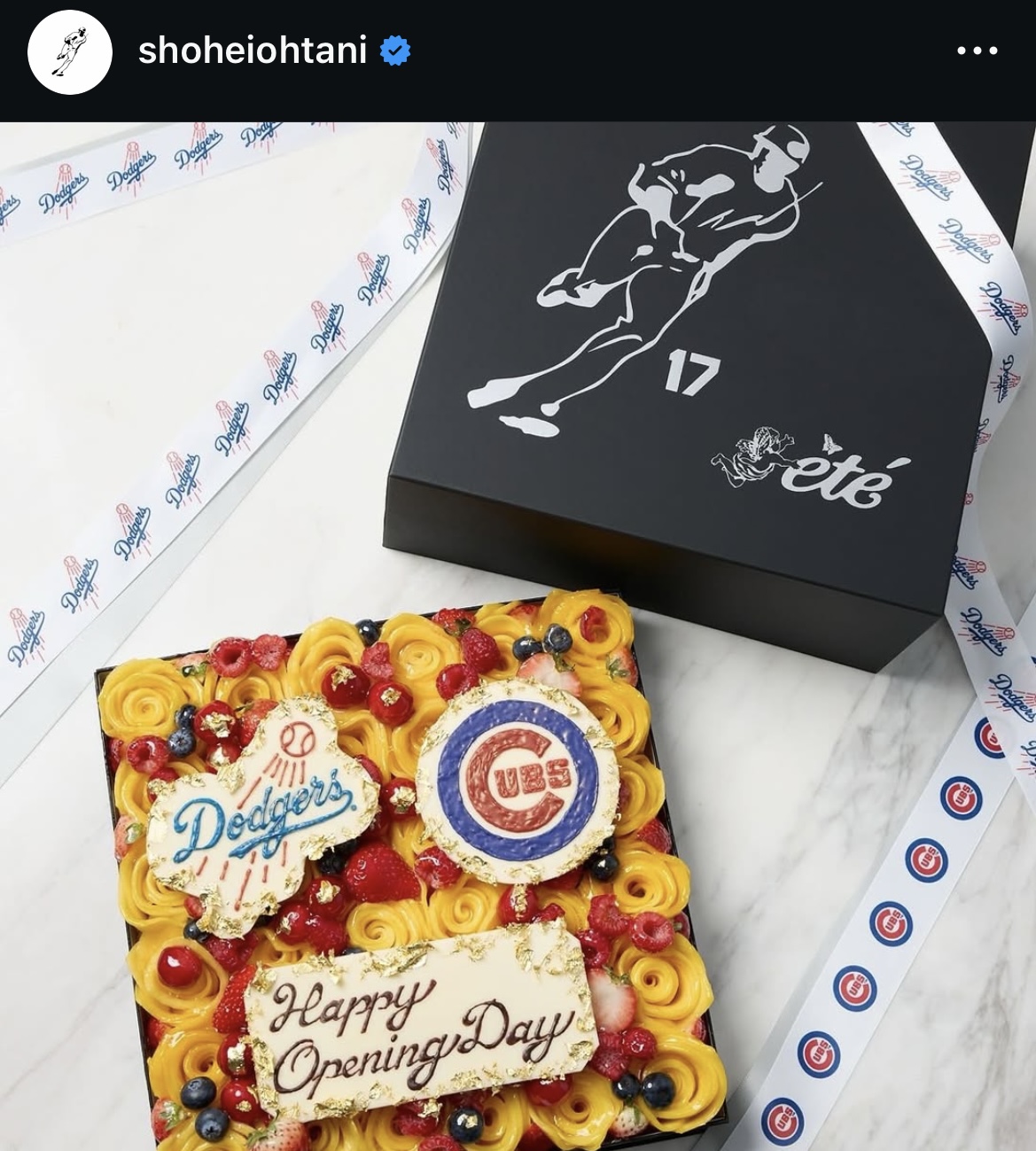 大谷真美子夫人が贈ったスイーツ（大谷のインスタグラムから）