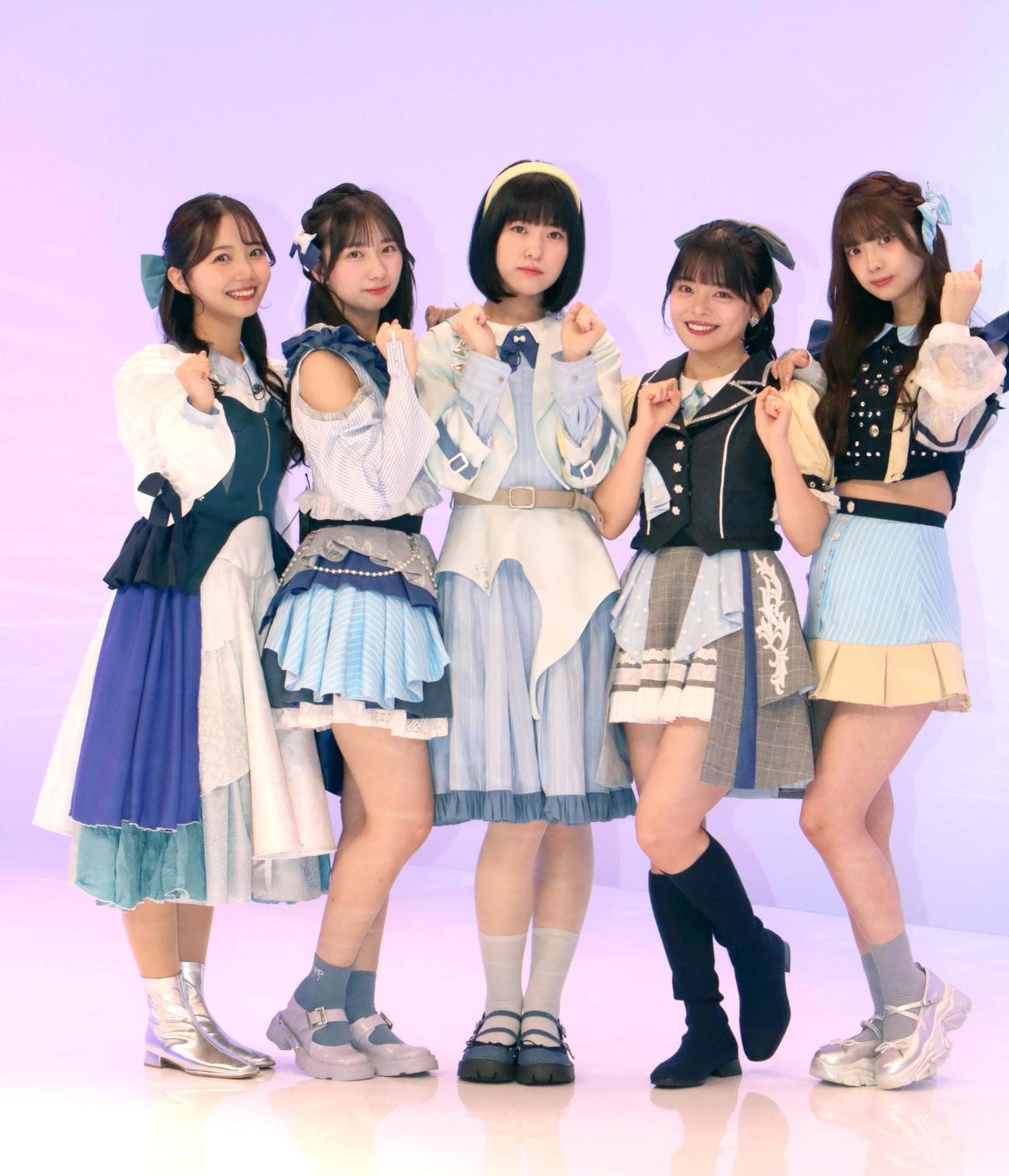 タイトル未定　左から多田萌加、谷乃愛、冨樫優花、阿部葉菜、山下彩耶（撮影・奥村晶治）