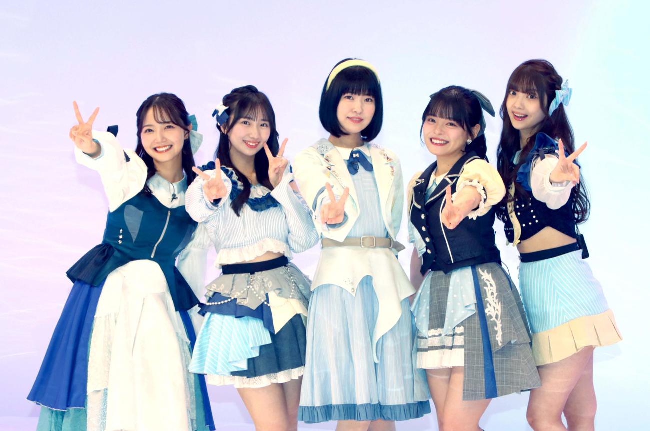 タイトル未定　左から多田萌加、谷乃愛、冨樫優花、阿部葉菜、山下彩耶（撮影・奥村晶治）