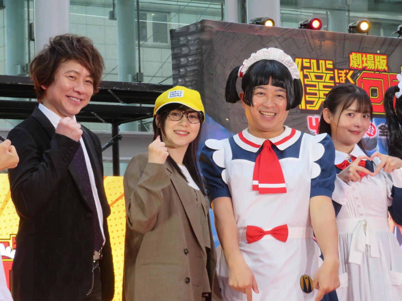 劇場版「僕とロボコ」公開直前イベントに出席した、左から置鮎龍太郎、津田美波、松尾駿、上坂すみれ