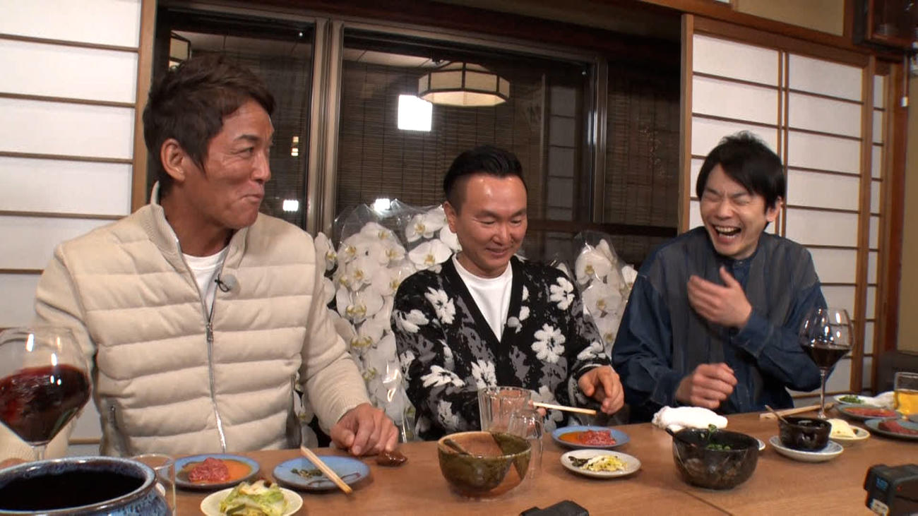 「一茂×かまいたち　ゲンバ」で京都ロケを行った、左から長嶋一茂、かまいたちの山内健司と濱家隆一