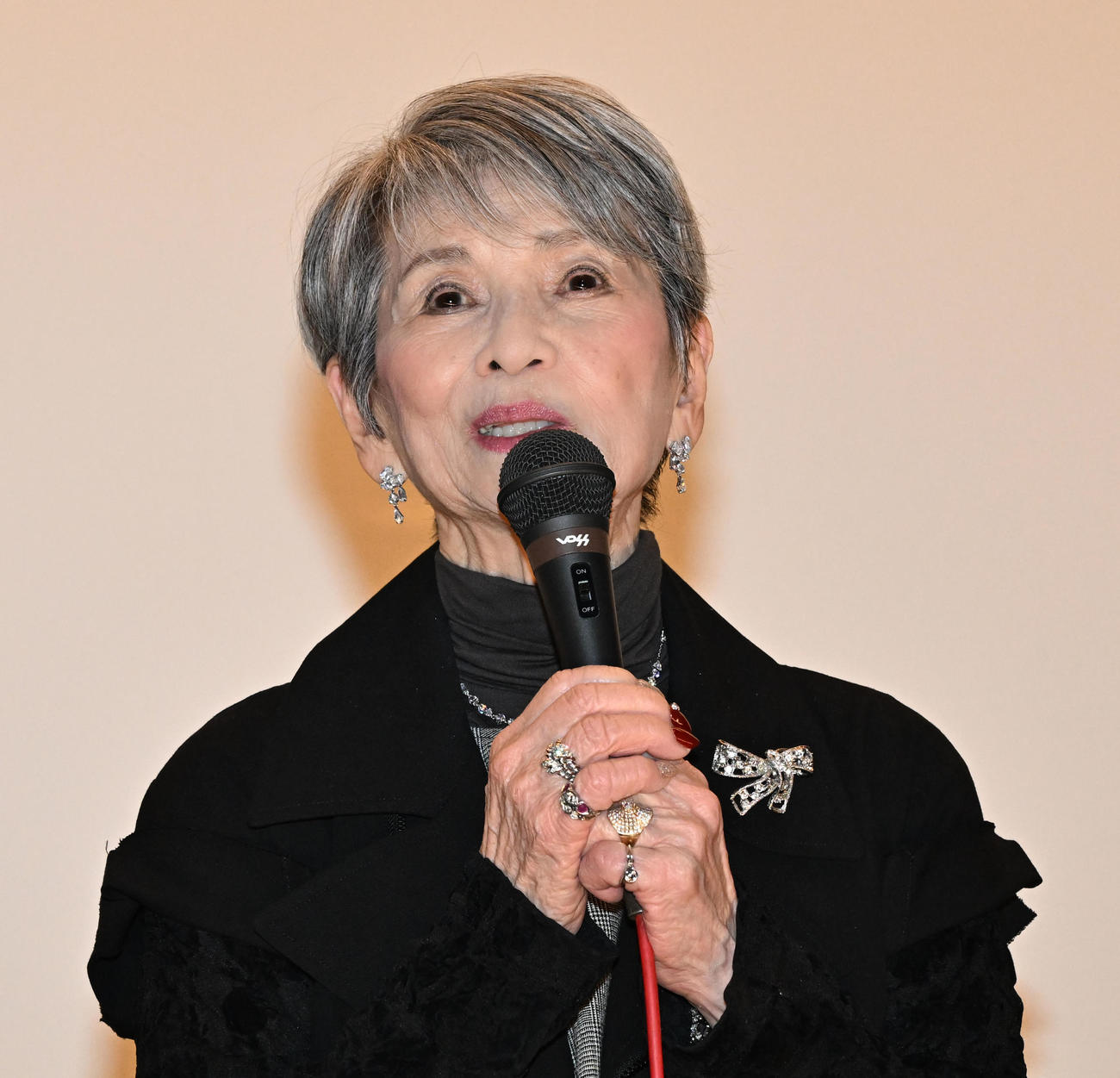 映画「純愛物語」の舞台あいさつに登壇した中原ひとみ（撮影・千葉一成）