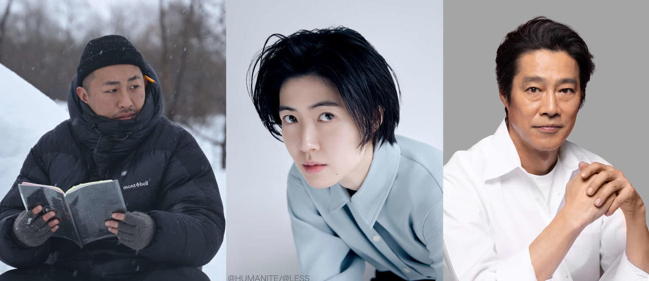 三宅唱監督（左）の新作「旅と日々」に出演するシム・ウンギョン（中央）と堤真一（C）2025『旅と日々』製作委員会