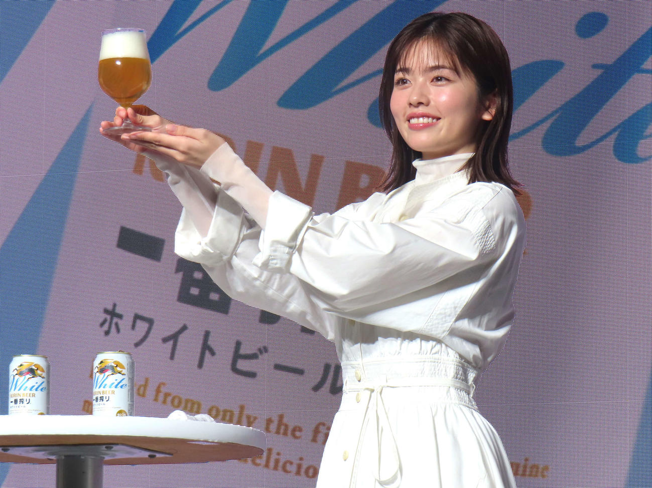 「一番搾り　ホワイトビール」誕生会に登壇した小芝風花