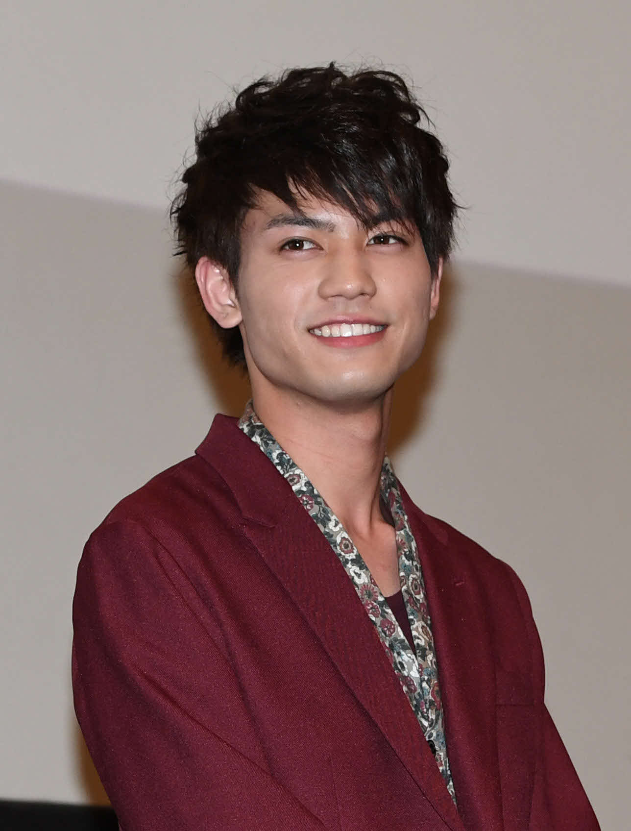 映画「初恋ロスタイム」の完成披露上映会で舞台あいさつに登場した板垣瑞生さん（2019年9月撮影）